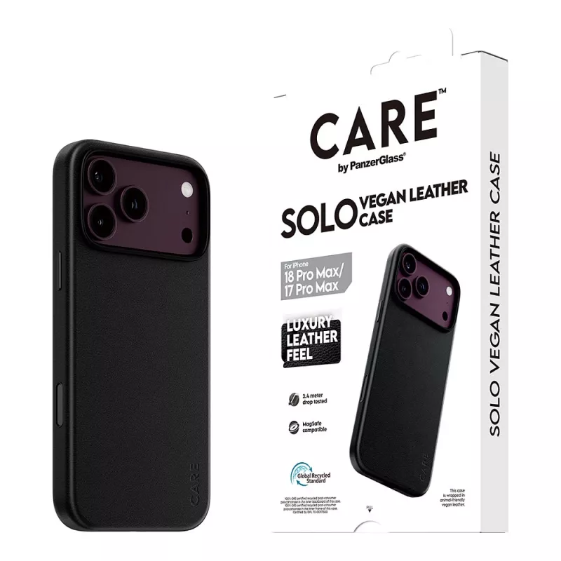 CARE by PanzerGlass Solo capa de pele vegana com MagSafe para iPhone 17 Pro Max - preta