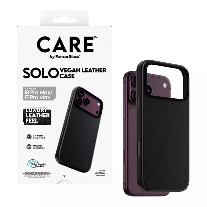 CARE by PanzerGlass Solo capa de pele vegana com MagSafe para iPhone 17 Pro Max - preta