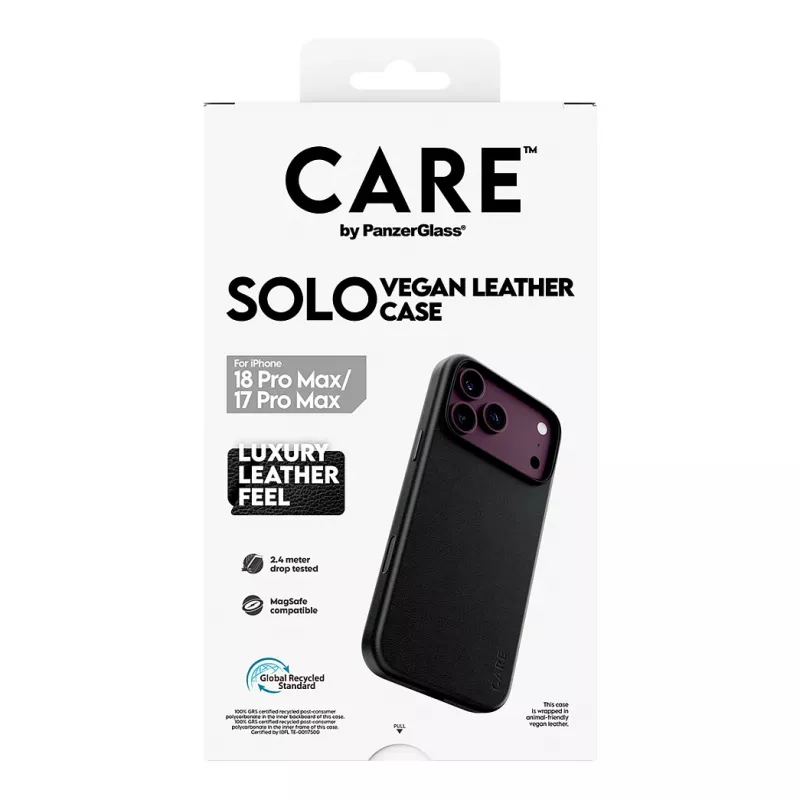 CARE by PanzerGlass Solo capa de pele vegana com MagSafe para iPhone 17 Pro Max - preta