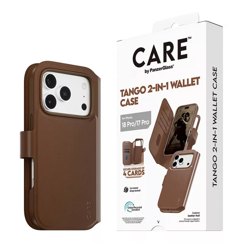 CARE by PanzerGlass Tango carteira 2 em 1 castanha com MagSafe para iPhone 17 Pro