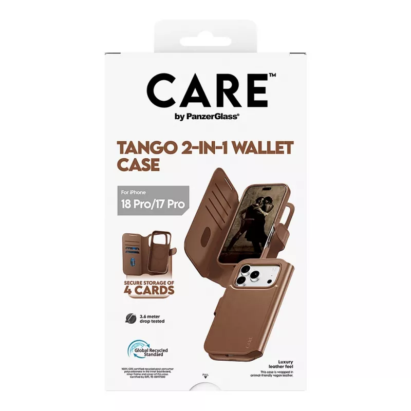 CARE by PanzerGlass Tango carteira 2 em 1 castanha com MagSafe para iPhone 17 Pro