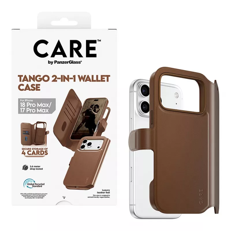 CARE by PanzerGlass Tango carteira 2 em 1 castanha com MagSafe para iPhone 17 Pro Max