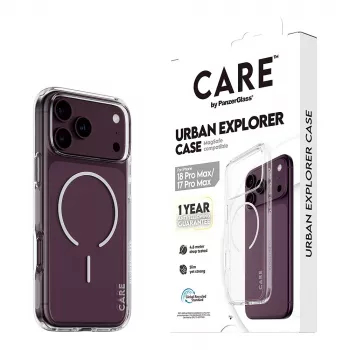 CARE by PanzerGlass Urban Explorer capa transparente com MagSafe branco para iPhone 17 Pro Max