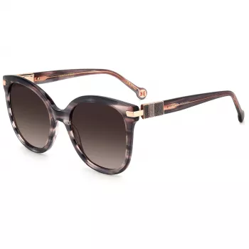 CAROLINA HERRERA HER0134S1ZX Óculos de sol mulher retangulares - Armação de acetato preta brilhante, lentes de policarbonato cinzentas degradê, 55 mm de largura da lente, proteção UV400
