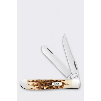 Faca Case Mini Trapper SS Amber Bone - faca de bolso de 2 lâminas, aço inoxidável Tru-Sharp, cabo genuíno Amber Bone, Slipjoint, EUA
