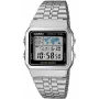 Relógio de pulso digital de quartzo Casio A500WA-1DF Classic – bracelete de aço inoxidável prateada, retroiluminação LED, hora mundial