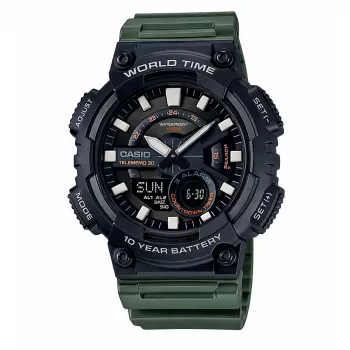 Relógio de homem CASIO AEQ-110W-3A analógico-digital, 52,2 mm, bracelete de resina verde