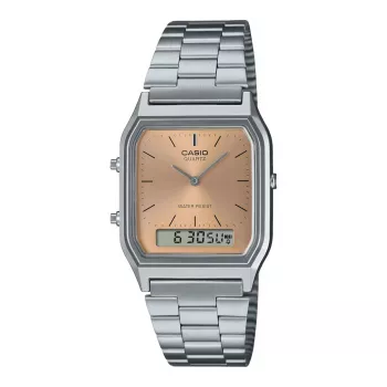CASIO AQ-230A-4A relógio unissexo analógico-digital, 38,8 mm, caixa cor de prata, mostrador vermelho, bracelete em aço inoxidável