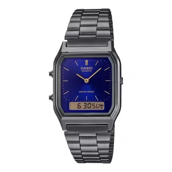 CASIO AQ-230GG-2A relógio unissexo analógico-digital de quartzo, 38,8mm, bracelete de aço inoxidável cinzento gunmetal, mostrador azul