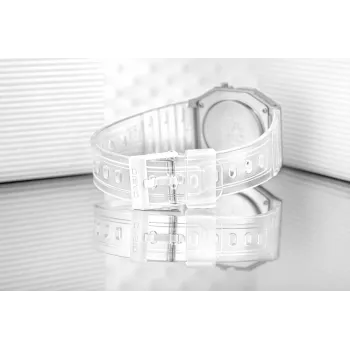 Relógio digital Casio F-91WS-7DF – caixa de resina branca transparente, unissexo, quartzo, retroiluminação LED, resistente à água até 3 ATM