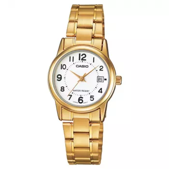 CASIO LTP-V002G-7B relógio de quartzo analógico mulher, caixa de 25 mm em aço inoxidável dourado, mostrador prateado