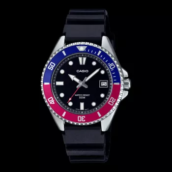 CASIO MDV-10-1A2VDF relógio de homem analógico de quartzo, 38,5 mm, mostrador preto, bracelete de resina, 200m resistência à água