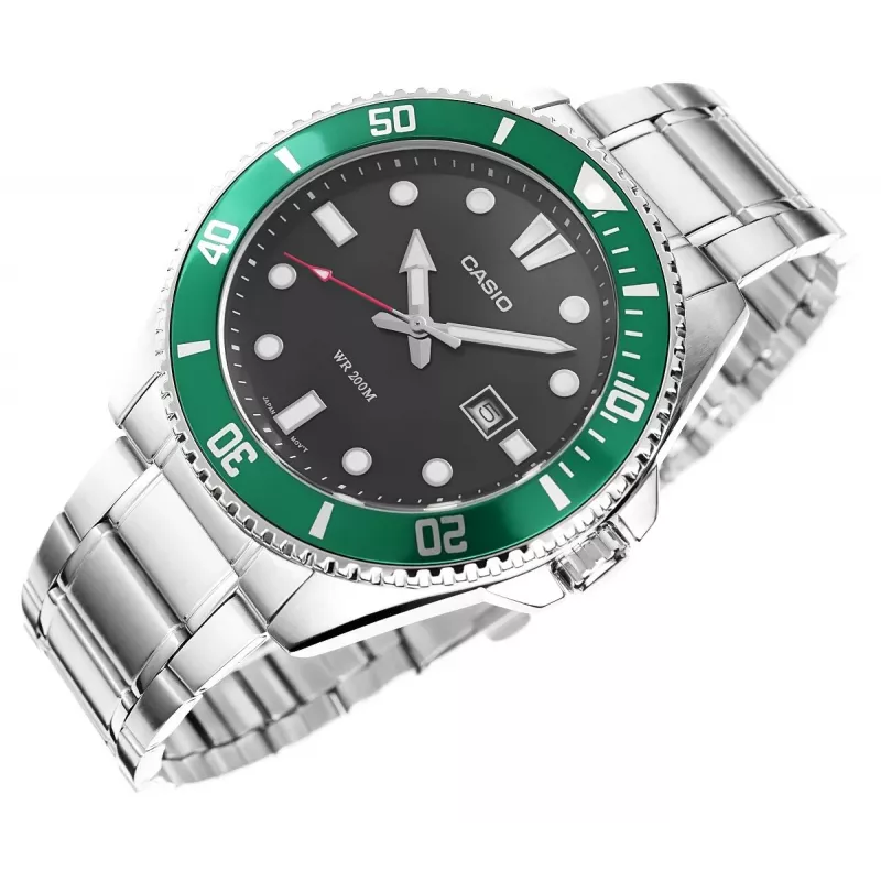 Casio MDV-107D-3AVEF relógio de homem analógico de quartzo com mostrador verde e bracelete de aço inoxidável, 200m resistência à água