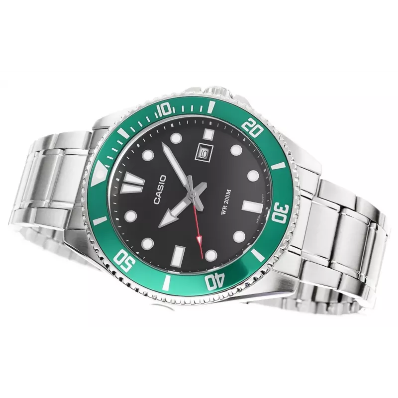 Casio MDV-107D-3AVEF relógio de homem analógico de quartzo com mostrador verde e bracelete de aço inoxidável, 200m resistência à água