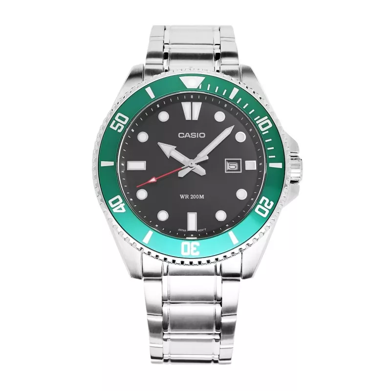 Casio MDV-107D-3AVEF relógio de homem analógico de quartzo com mostrador verde e bracelete de aço inoxidável, 200m resistência à água