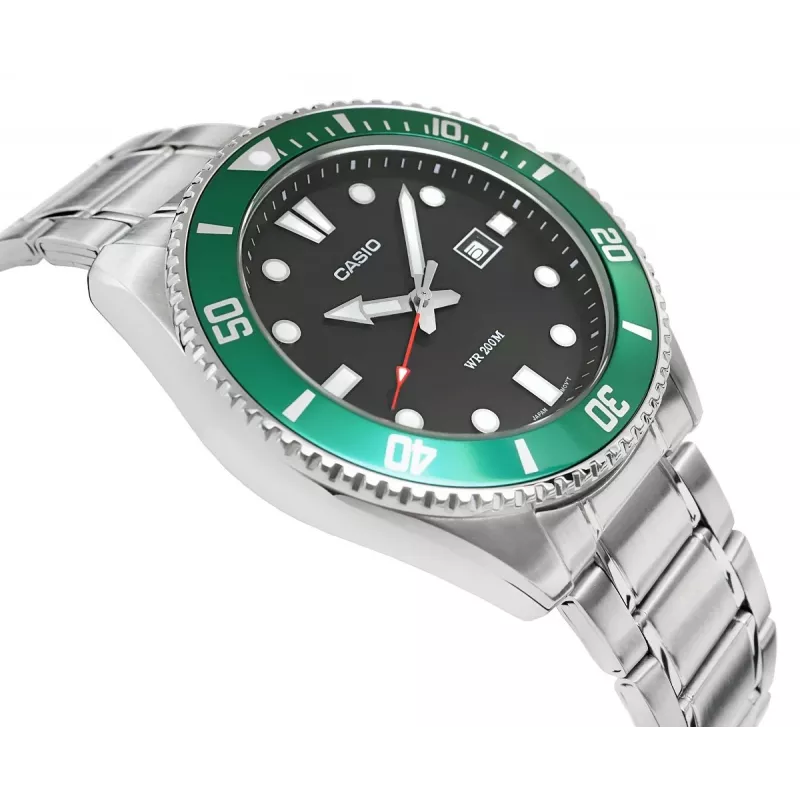 Casio MDV-107D-3AVEF relógio de homem analógico de quartzo com mostrador verde e bracelete de aço inoxidável, 200m resistência à água