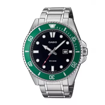 Casio MDV-107D-3AVEF relógio de quartzo analógico para homem com mostrador verde e bracelete de aço inoxidável, 200m de resistência à água