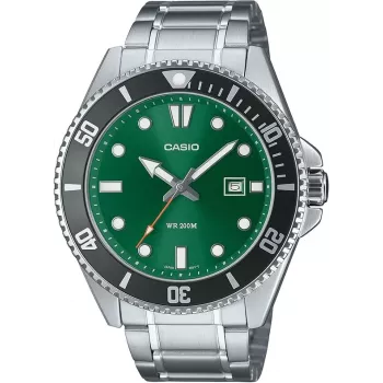 CASIO MDV107D3A2VDF Relógio de quartzo analógico de homem, 42 mm aço inoxidável, mostrador verde, 200 m de resistência à água