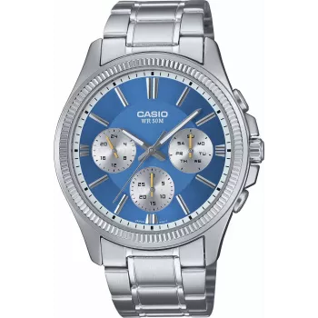 Relógio Casio para homem analógico de quartzo MTP1375PD2A2V mostrador azul aço inoxidável 43,8 mm