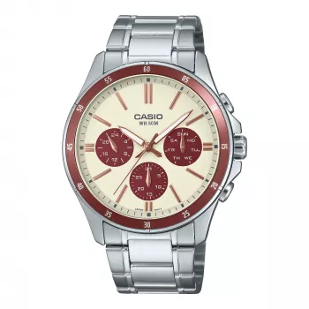 Relógio Casio para homem MTP1374D5A2VD analógico aço inoxidável com mostrador castanho e indicação de data/dia da semana