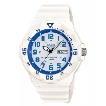 Relógio de quartzo analógico CASIO MRW-200HC-7B2 unissexo com bracelete de resina preta, mostrador branco, caixa de 44,6 mm