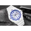 Relógio de homem CASIO MRW200HC7B2VD quartzo analógico com indicação de data e dia da semana, 100 m de resistência à água, bracelete de resina, mostrador branco, luneta azul/vermelha