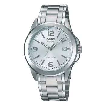 Casio MTP-1215A-7A relógio de quartzo analógico homem com bracelete em aço inoxidável, mostrador prateado, caixa 38,4 mm, indicação de data e dia da semana, resistência à água 50 m