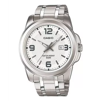 Relógio de quartzo analógico de homem CASIO MTP-1314D-7A aço inoxidável mostrador prateado 44,9 mm