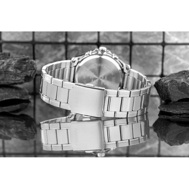 Casio MTP-1374D-2A3 relógio de homem analógico de quartzo com bracelete de aço inoxidável, mostrador azul, indicação de dia e data, 50m resistência à água
