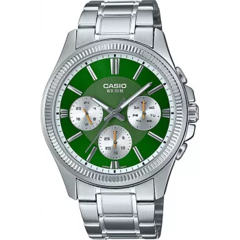 Relógio de quartzo analógico de homem Casio MTP-1375D-3A mostrador verde prateado aço inoxidável