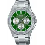Relógio de quartzo analógico de homem Casio MTP-1375D-3A mostrador verde prateado aço inoxidável