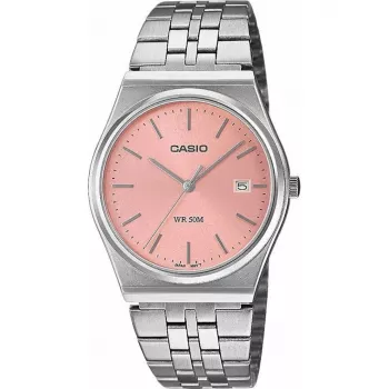Relógio de quartzo analógico de homem Casio MTP-B145D-4AVEF com bracelete de aço inoxidável, mostrador cor de salmão, caixa prateada, resistência à água de 50m