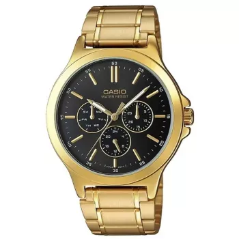 Relógio de homem CASIO MTP-V300G-1AUDF analógico de quartzo, 47mm caixa de aço inoxidável com revestimento iónico dourado, mostrador preto, indicação de data e dia da semana
