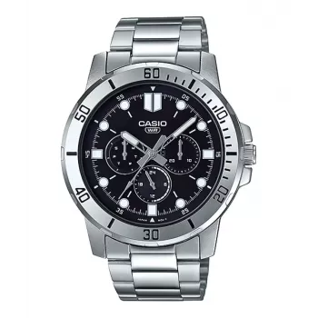 Relógio CASIO MTP-VD300D-1E homem analógico quartzo aço inoxidável 45 mm mostrador preto