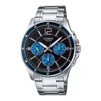 Relógio de homem CASIO MTP1374D2AVDF analógico de quartzo 43,5 mm aço inoxidável mostrador azul