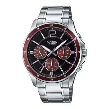 Relógio de quartzo analógico de homem CASIO MTP1374D5AVDF aço inoxidável mostrador castanho cor prateada 43,5mm