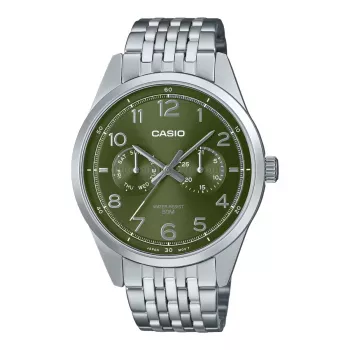 Relógio de quartzo analógico de homem CASIO MTPE340D3AVDF 42mm Aço inoxidável mostrador verde