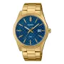 CASIO MTPVD03G2AUDF relógio de homem analógico de quartzo, 45mm caixa de aço inoxidável, mostrador azul, bracelete dourada, 50m resistência à água