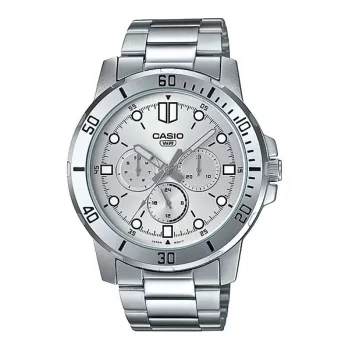 Relógio de quartzo analógico de homem CASIO MTPVD300D-7EUD 45mm aço inoxidável mostrador prateado