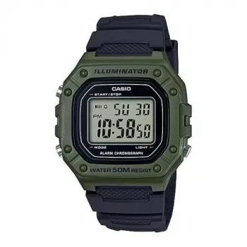 CASIO W-218H-3AVDF relógio digital - resina verde, resistência à água 50m, retroiluminação LED