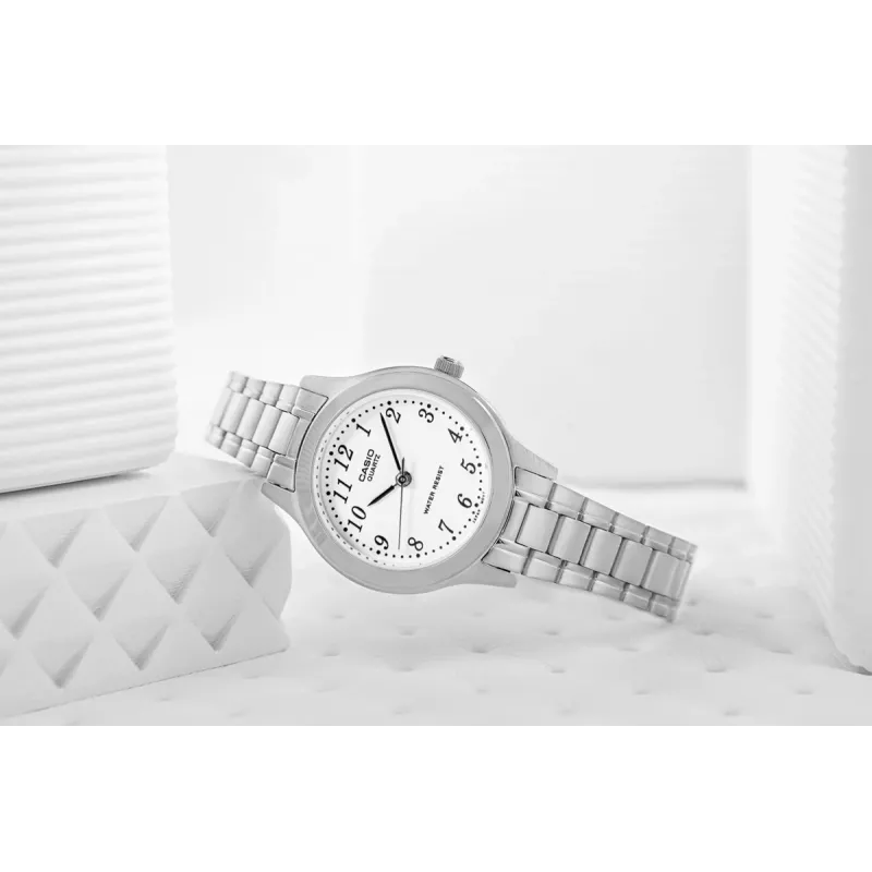 Relógio analógico de quartzo CASIO LTP-1128A-7B para mulher 33 mm mostrador prateado aço inoxidável