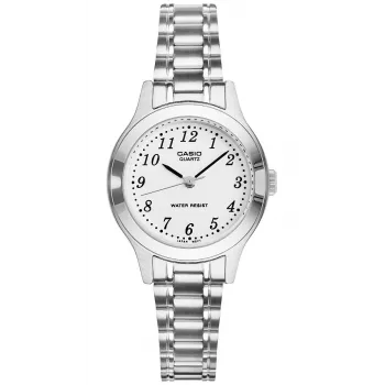 Relógio analógico de quartzo CASIO LTP-1128A-7B para mulher 33 mm mostrador prateado aço inoxidável