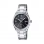 Relógio de quartzo analógico para mulher CASIO LTP1302PD1A1V, aço inoxidável prateado, mostrador preto, resistência à água 50 m