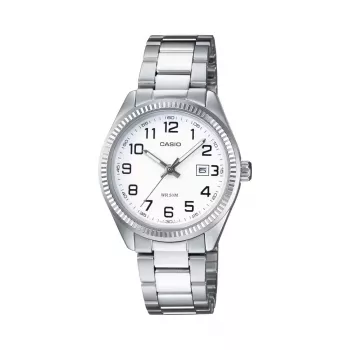 CASIO Relógio de quartzo analógico para mulher LTP1302PD7BVE, caixa de aço inoxidável 34,5mm, mostrador prateado, indicação de data