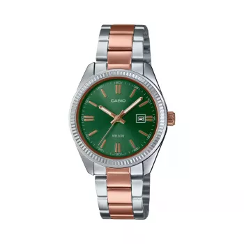 Relógio de mulher CASIO analógico de quartzo LTP1302PRG3AV 34,5 mm cor de ouro rosa aço inoxidável mostrador verde