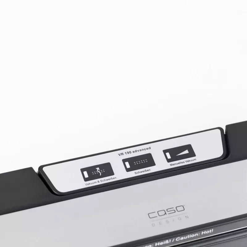 CASO VR 190 Advanced Máquina de vácuo de barra – 100 W, controlo de temperatura, costura dupla, preto