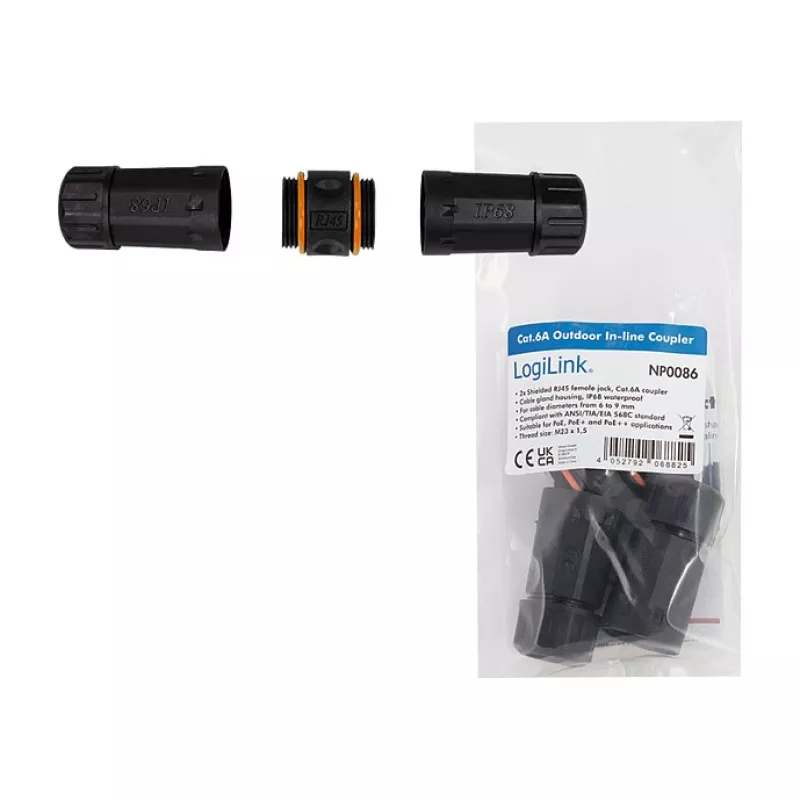 CAT6a Acoplamento Exterior IP68 RJ45 Conector Fêmea a Fêmea Conector Ethernet Blindado