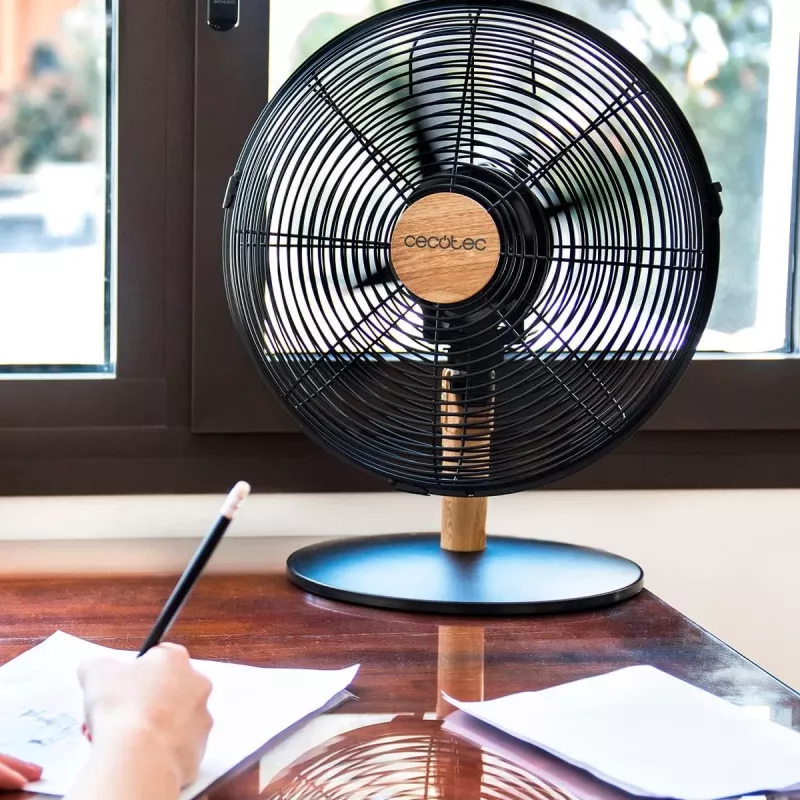 Cecotec EnergySilence 600 WoodDesk Ventilador de Mesa, Ventilador de Mesa, 40 W, Diâmetro 30 cm, 3 Velocidades, Oscilação, Bege/Preto
