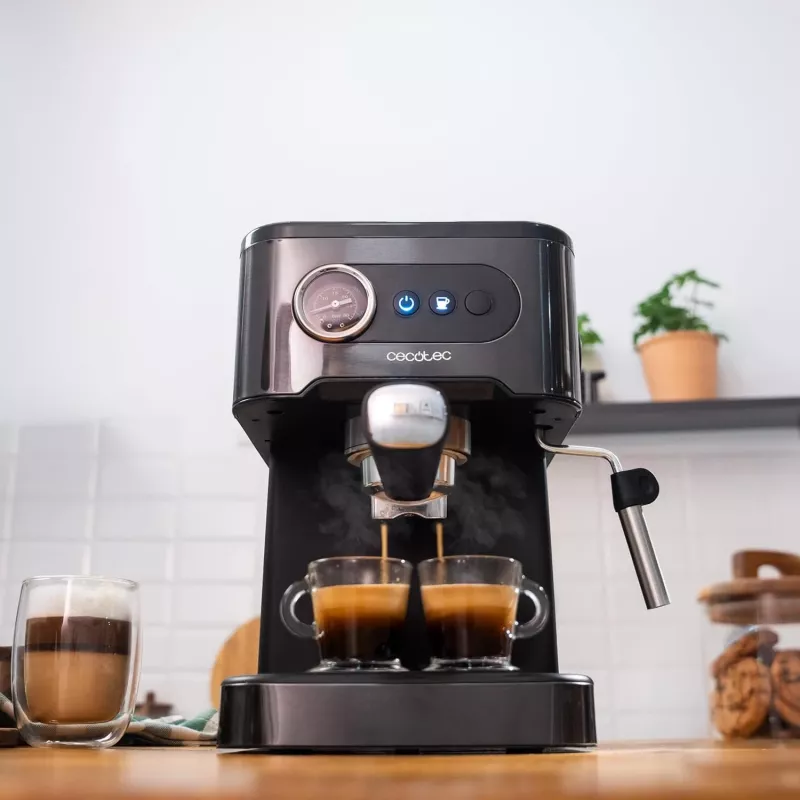 Cecotec Máquina de café Power Espresso 20 Pro Latte, 20 bar de pressão, espumador de leite integrado, semiautomática, Preto, 1350 W