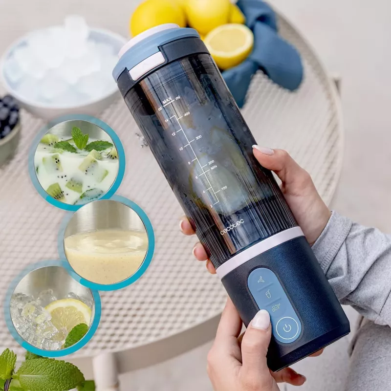 Cecotec Power Titanium Shake2Go Liquidificadora Portátil, 180 W, Recipiente sem BPA, 0,6 L, Lagoon